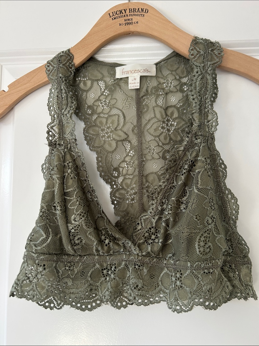 FREE Francesca's Lacy Racerback Bralette in Olive Green (Free w purchase)